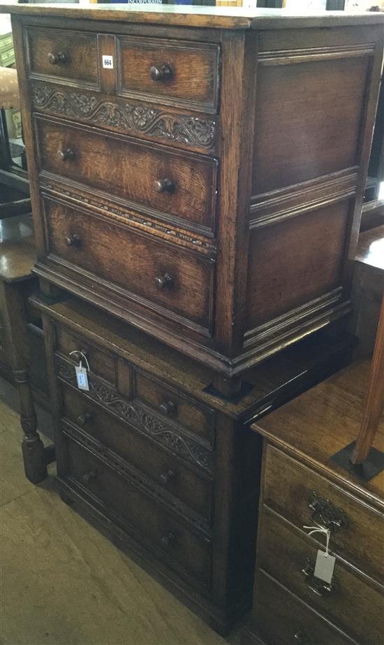 Pair of carved oak chests of drawers & matching dressing table